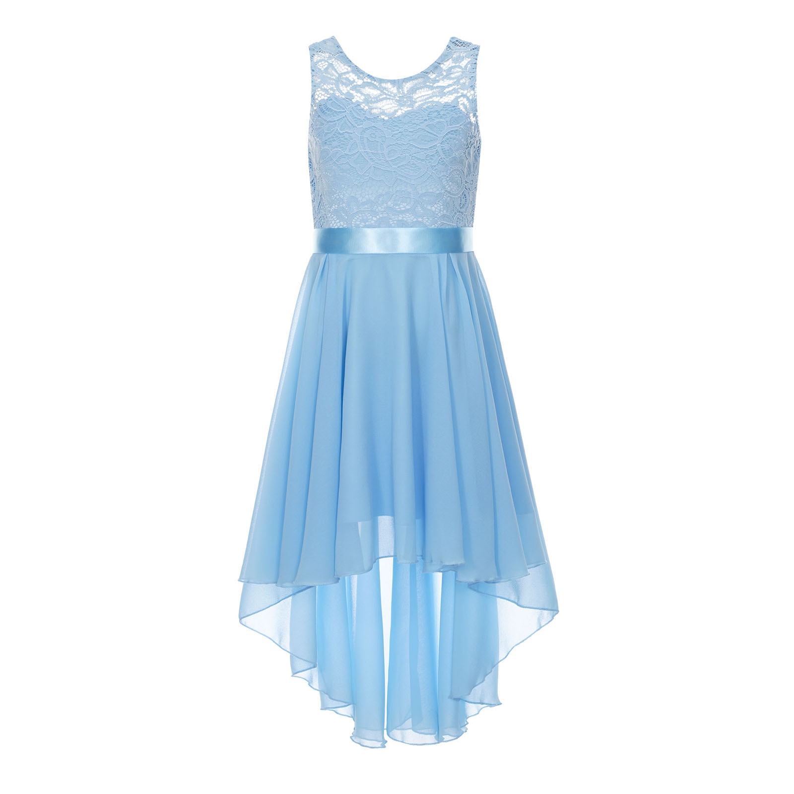 Kids Girls Floral Lace Chiffon Bridesmaid Dress High And Low Party Dress Asymmetrical High Low Pendulum Chiffon Dress