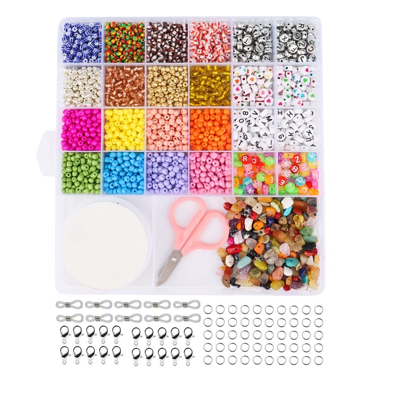 Jewelry Making Bracelet Beads, Glass Seed Beads, Heart-Shaped, Acrylic Letter Beads, Elastic Rope,DIY Craft Material Kit