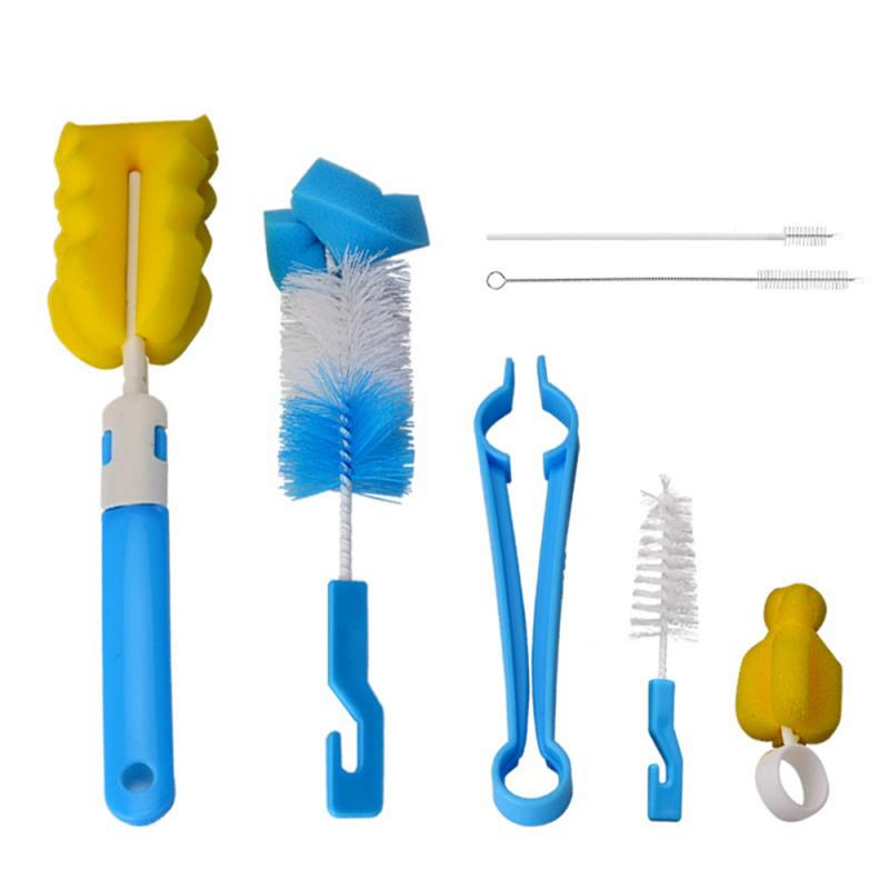 7Pcs Baby Bottle Brushes Set Nipple Sponge Cleaning Cup Brushes Infant Bottles Non-Scratch Tube Multipurpose Washing Kit Tools