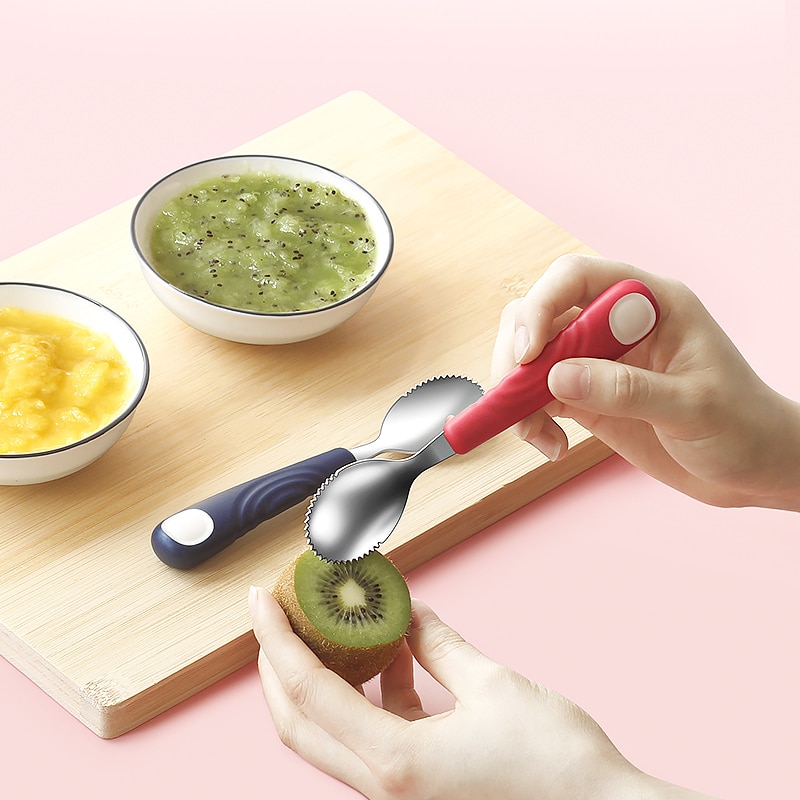 Stainless Steel Baby Training Spoon Fruit Spatula Tableware Baby Care Puree Spoon Tooth Shape Edge Spoon