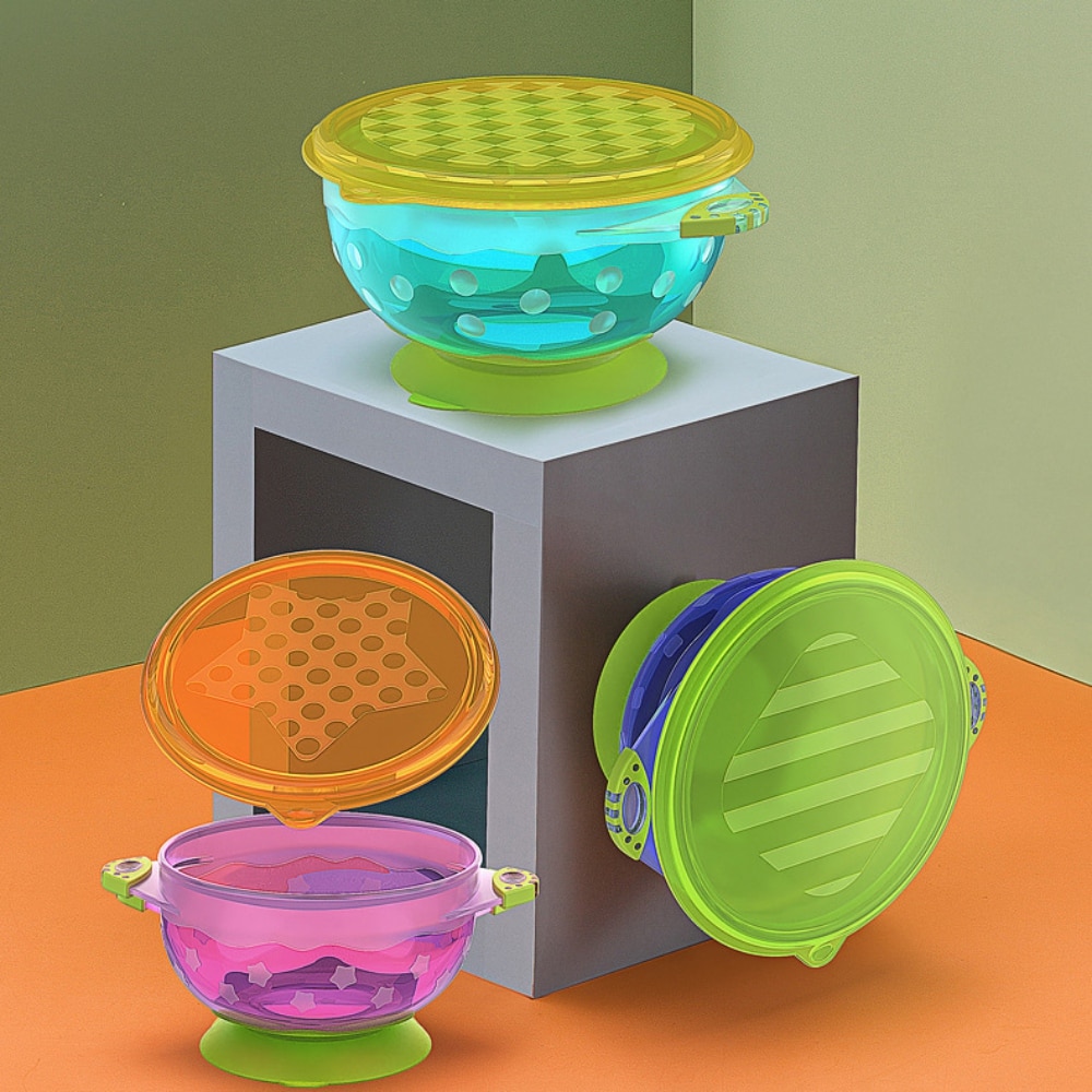 3 pcs Baby Sucker Bowl Children's Tableware Baby Learning Dish with Bowl Set PP Temperature Sensing Baby Feeding Bowl Dish