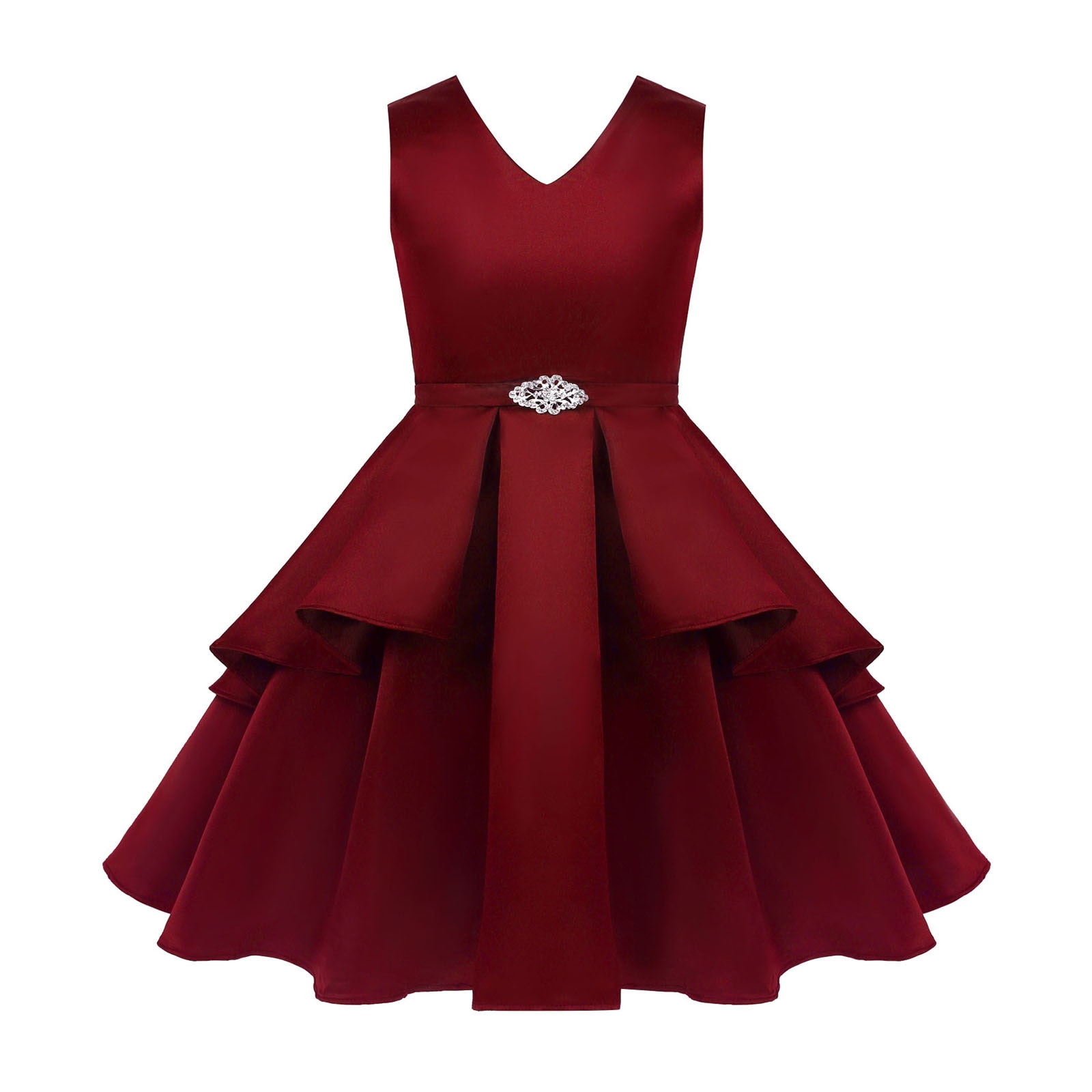 Kids Elegant Sleeveless Solid Dull Satin Flower Girls Dress Formal Prom Princess Bridesmaid Ball Gown for Child First Communion