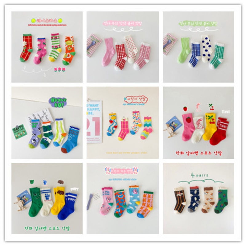 4 Pair/Lot Kids Soft Cotton Spring Autumn Socks Baby Boy Girl Cute Cartoon Korean Fashion Sport Socks Children Gift