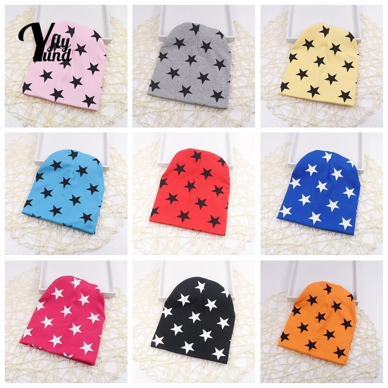 Yundfly 19*20 CM Double Layer Warm Knitted Cotton Infant Hat Cute Stars Print Baby Girls Caps Children Headwear Hair Accessories