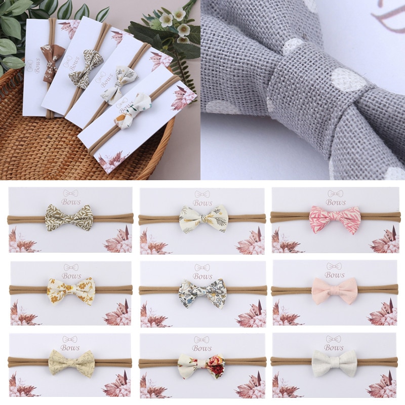 Soft Cotton Baby Headband Fashion Vintage Floral Baby Girls Bowknot Hair Band Elastic Bow Headband Newborn Kids Hair Accessories