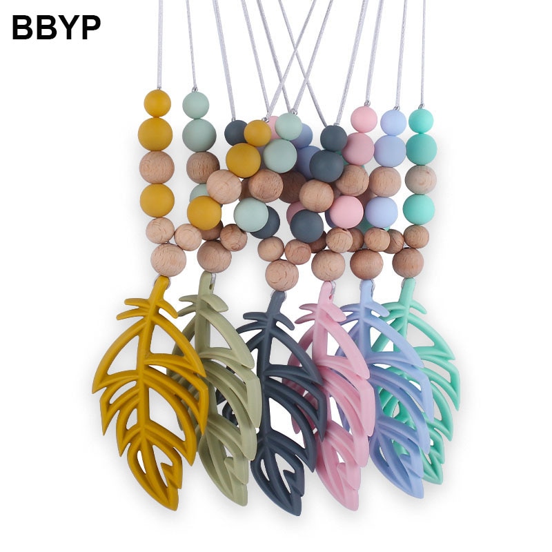 Leaf Shaped Silicone Baby Teether Necklace BAP-Free Silicone Animal Leaf Mother's Necklace Breastfeeding Teething Toy