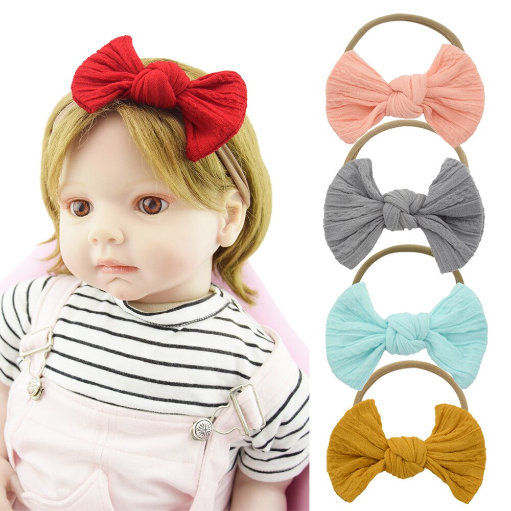 Infant Solid Color Striped Bowknot Elastic Hairband Fashion Traceless Nylon Headband Cute Handmade Bows Headwear Birthday Gifts