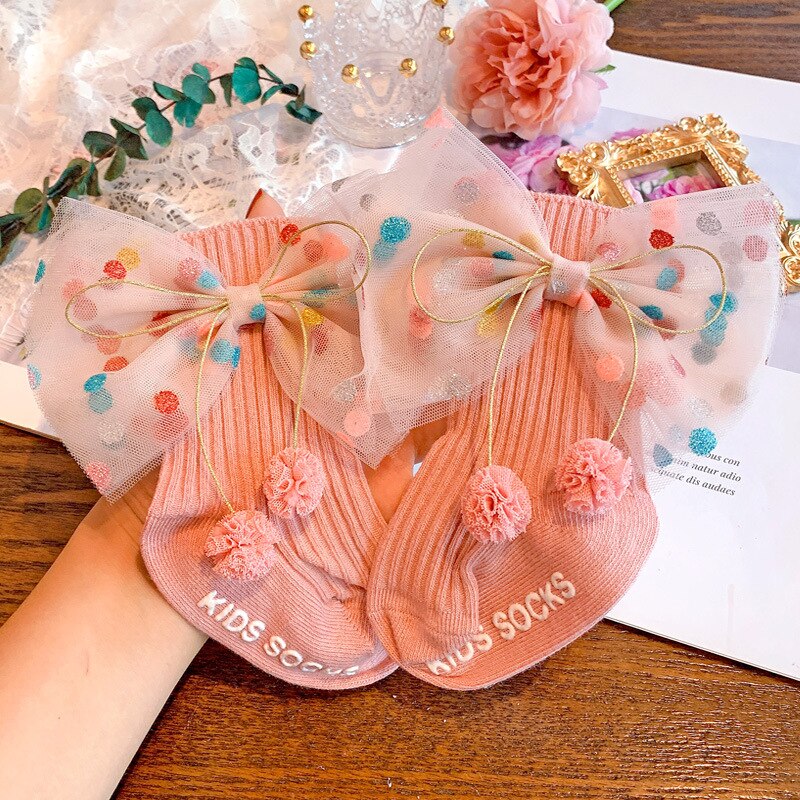 New Products Autumn and Winter Children's Socks Ins Korean Version of The Big Bow Girl Tube Socks Baby Knitted Cotton Socks