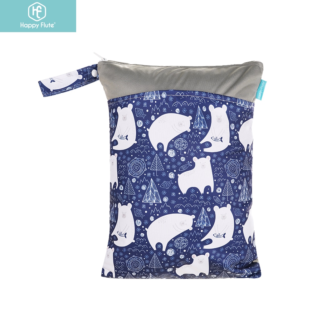 Happyflute Baby Diaper Bag Printed Waterproof Wet Dry Nappy Handbag Stroller Carry Pack Travel Wetbag With Pockets