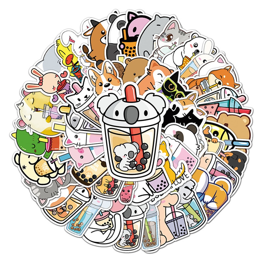 50Pcs Milk Tea Animal Cartoon Stickers Laptop Guitar Luggage DIY Phone Waterproof Graffiti Sticker Decal Kid Classic Toys