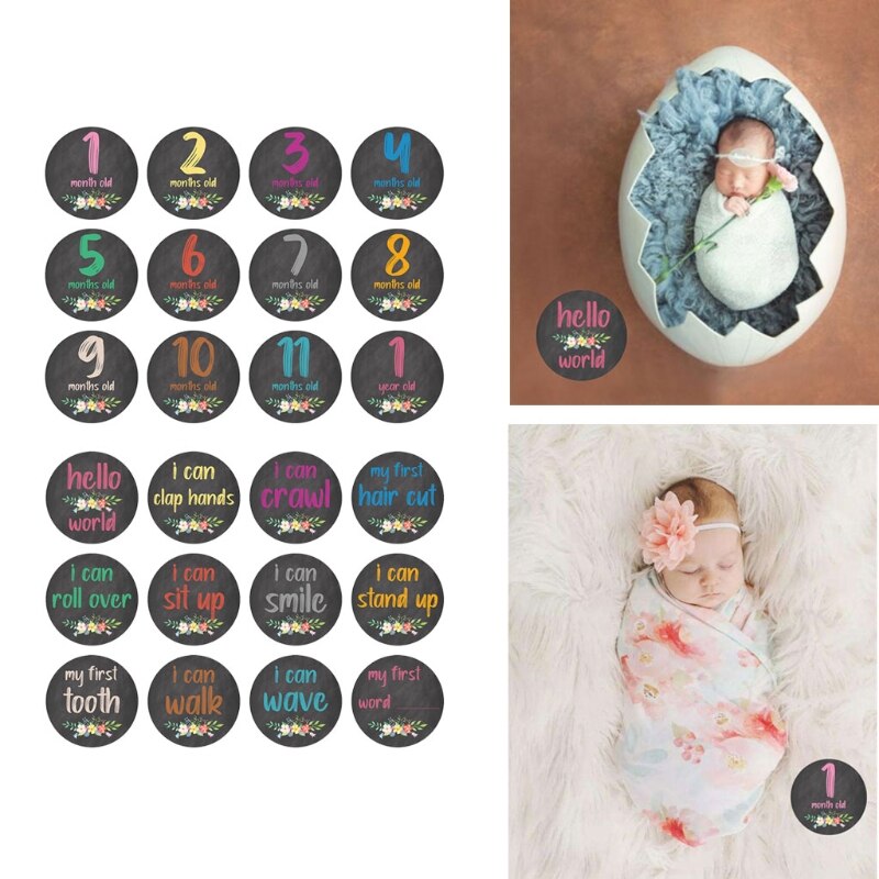 D0AF 12 Pcs Floral Baby Monthly Stickers Memory Recording Milestone Stickers Props