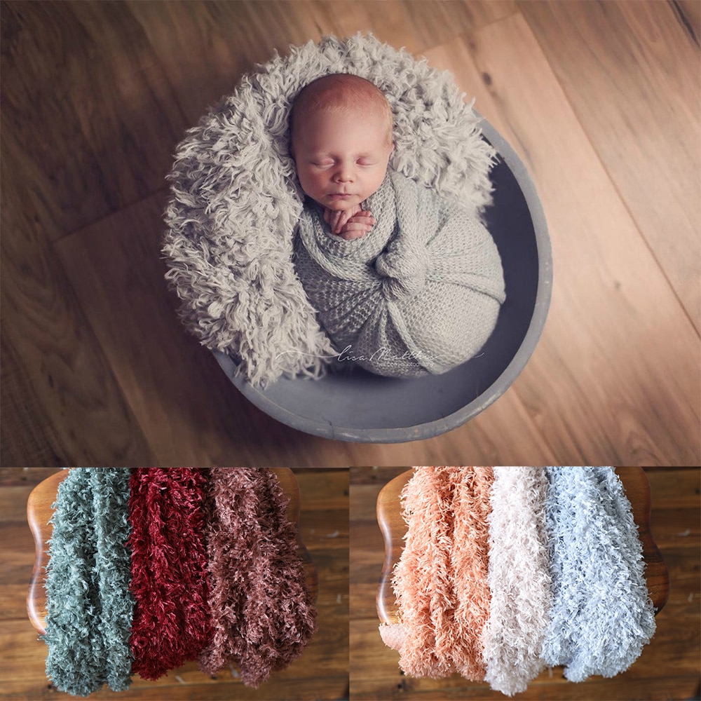 2021 Newborn Photography Props Backdrop Faux Fur Striped Long Blanket Rug for Baby Bebe Shoot Studio Accessories Basket Stuffer