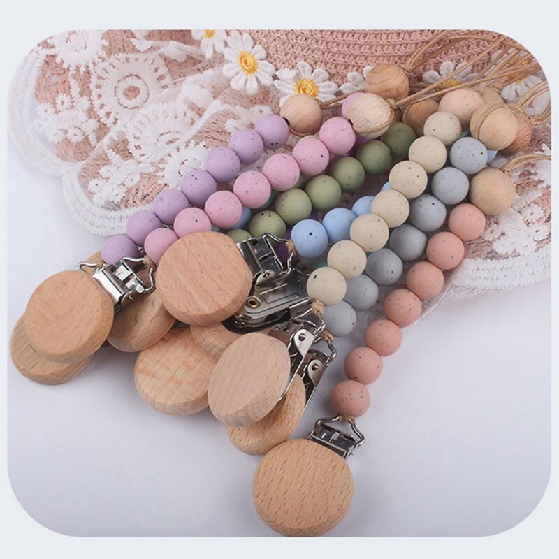 Newborn Pacifier Clip Chain BPA-free Silicone Beads Soother Clip Dummy Nipple Holder Baby Relief Pain Teething Toys Shower Gifts