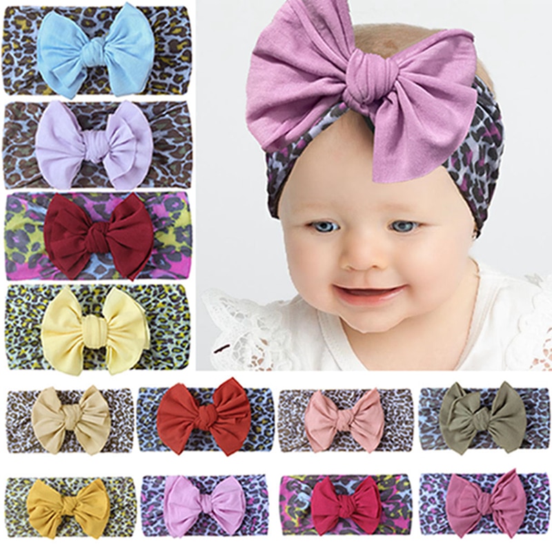 Double Layer Bowknot Baby Girl Headband Fashion Leopard Print Elastic Nylon Hairband Infant Headwear Photography Props Kids Gift