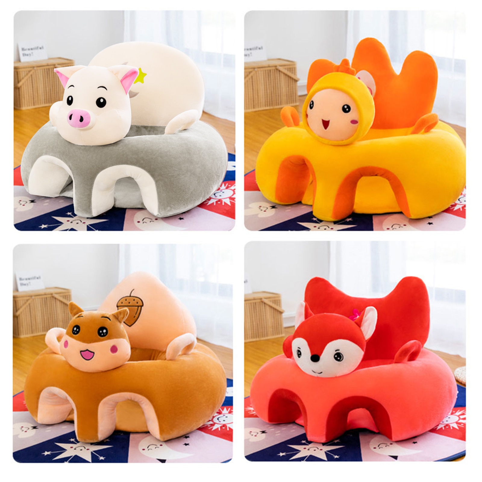 Baby Sitting Chair Cover Cute Animal Shaped Sofa Case Infants Seat Cushion Shell