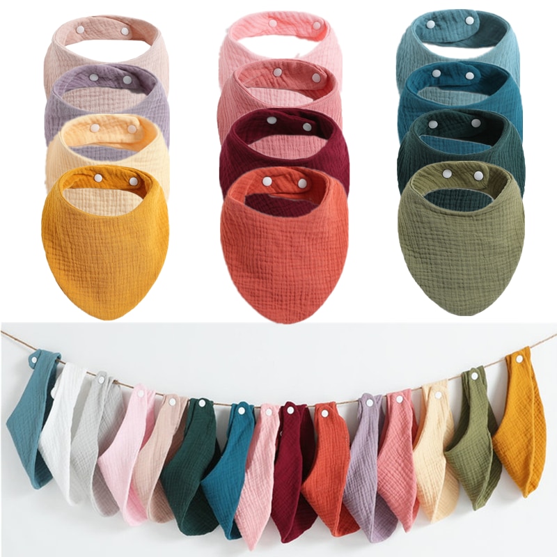 3Pcs/Lot Baby Bibs Muslin Cotton Stuff Newborn Solid Color Snap Button Soft Triangle Saliva Towel Burp Cloth Feeding Drool Bibs