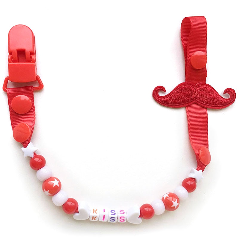 2017 Baby Moustache Pacifier Clips Beaded Pacifier Chain Stars Cute Child Soother Clip Plastic For Baby Safe Soother Chain B0603
