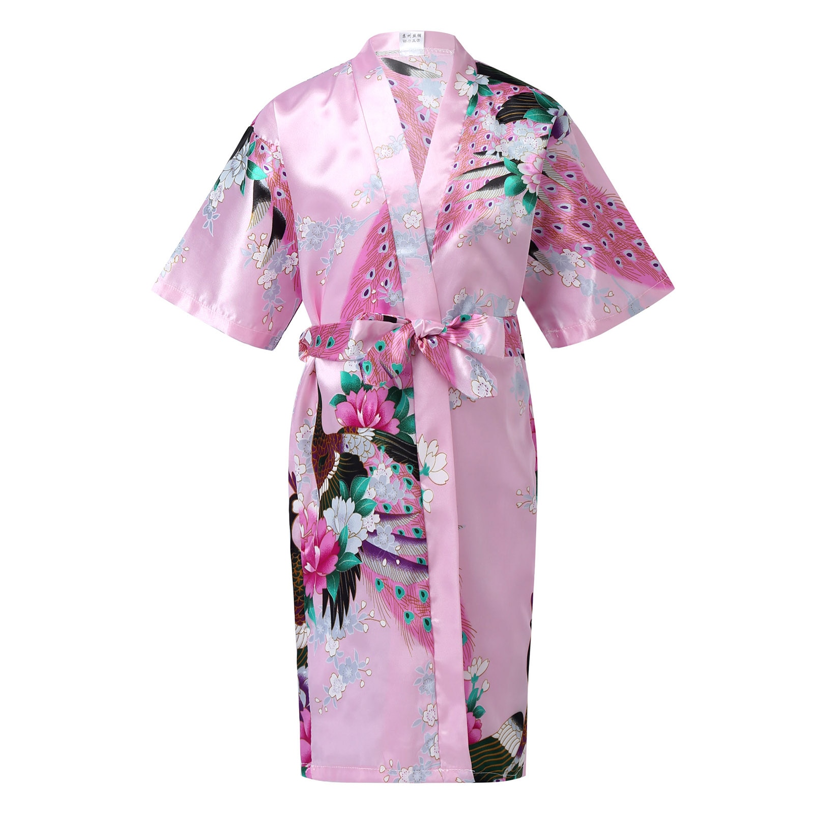 Kids Robe Children Satin Kimono Bath Robes Bridesmaid Flower Girl Dress Silk Bathrobe Nightgown Peacock Robe for Birthday Party