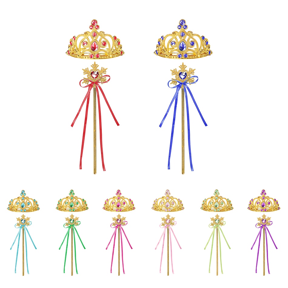 Girl Princess Cosplay Accessory Crown Magic Wand Halloween Party Supplies Girls Anna Elsa Sleeping Beauty Belle Roleplay Props
