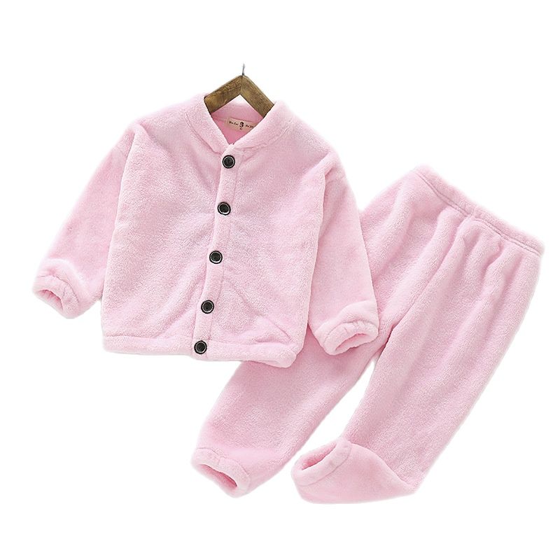 Fashion Long Sleeve Pajamas Baby Girl Clothing Set Boy Sleepwear Kids Flannel Solid Color Homewear Children Cardigan Pajamas Set