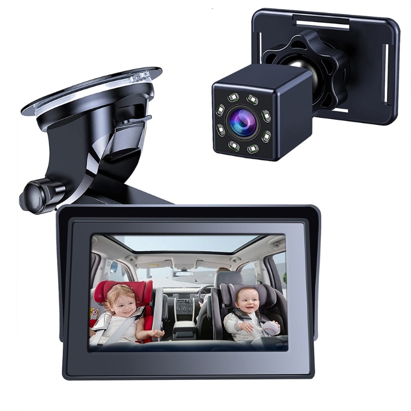 Baby Car Mirror Camera with 4.3'' High Definition Display Night Vision 360 Degree Rotating Dashboard for Car Rear Seat