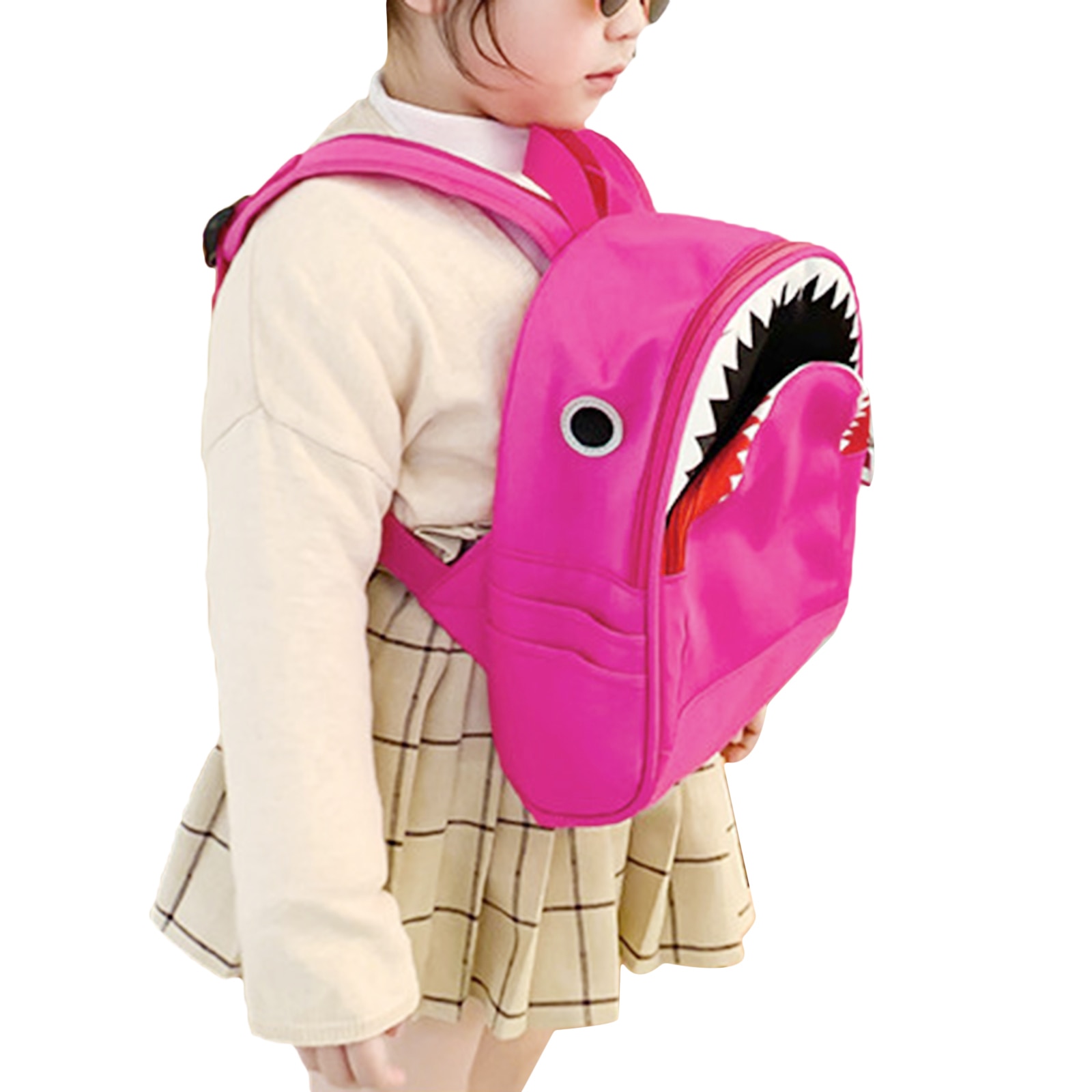 Cartoon Zipper Children Backpack Little Girl Boy Large Capacity Cute Shark Shape Adjustable Shoulder Strap Casual School Bag