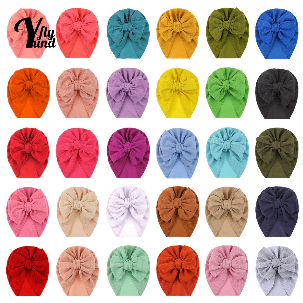 Yundfly 17*20 CM Soft Breathable Baby Turban Hat Solid Color Handmade Bowknot Infant Cap Bows Headwear Hair Accessories Kid Gift