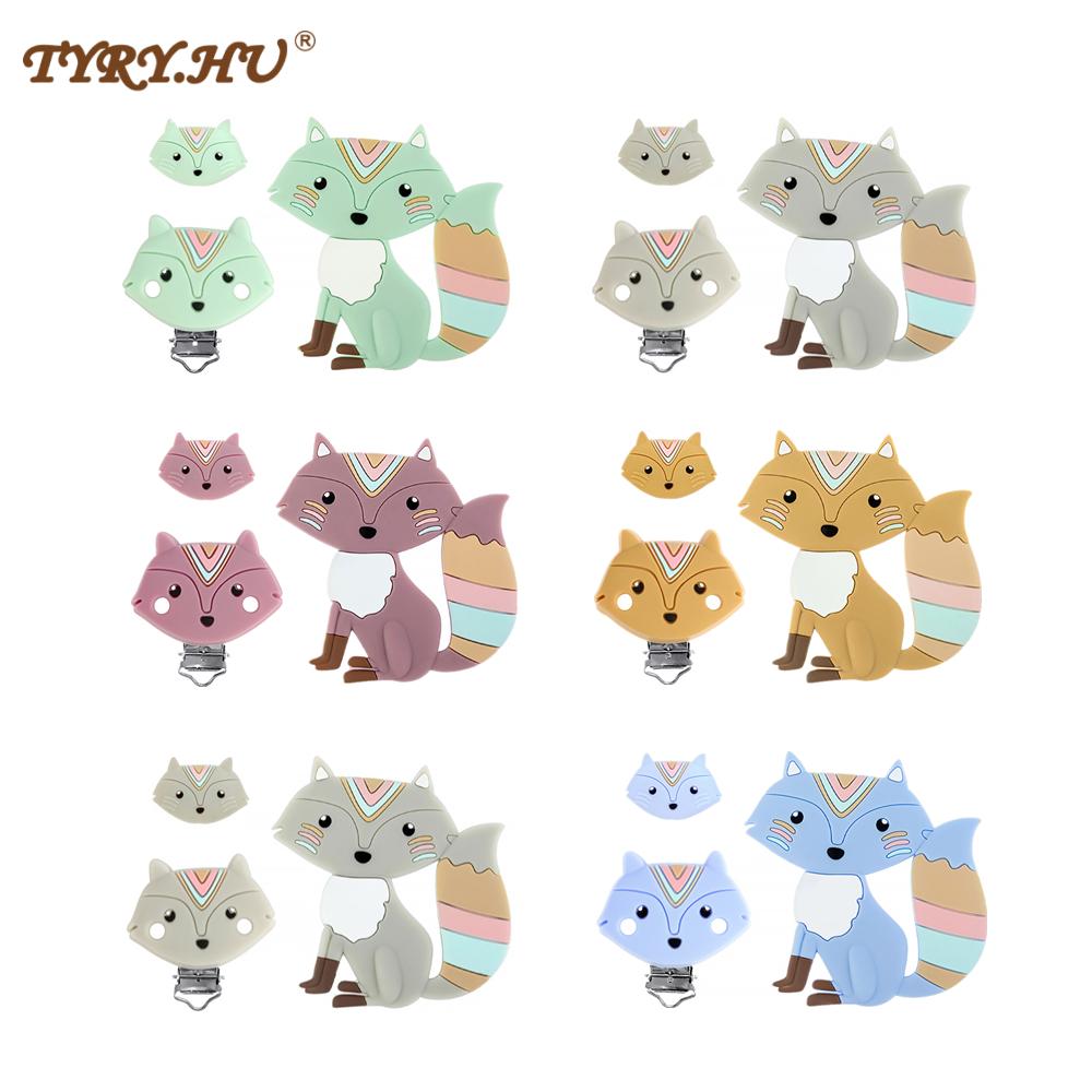 Baby Cartoon Fox Teether Bead Bracelet Food Grade Silicone Chews Nurse Gift Toys Teething Necklace Pacifier Clip for DIY Chain
