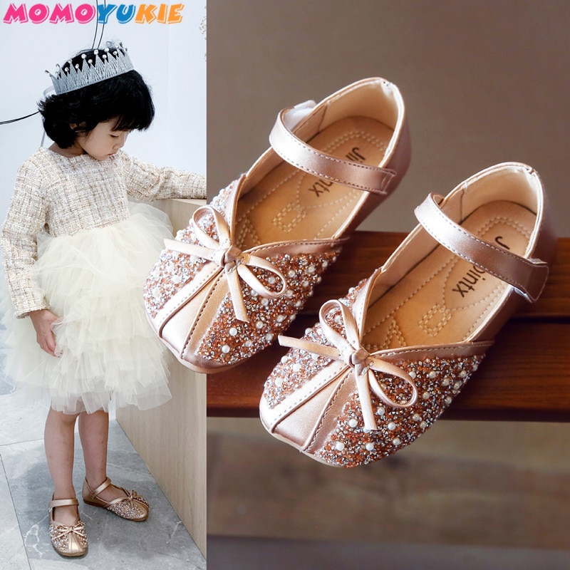 New Children Princess Shoes Baby Girls Flat Bling Leather Sandals Fashion Sequin Soft Kids Dance Party Sparkly Shoes