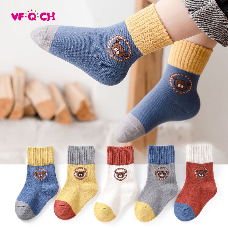 5 Pairs Middle Tube Cotton Children's Socks Boy Girl Seamless School Sox Baby Short Socks for Teen 1-12 Years No Pilling So