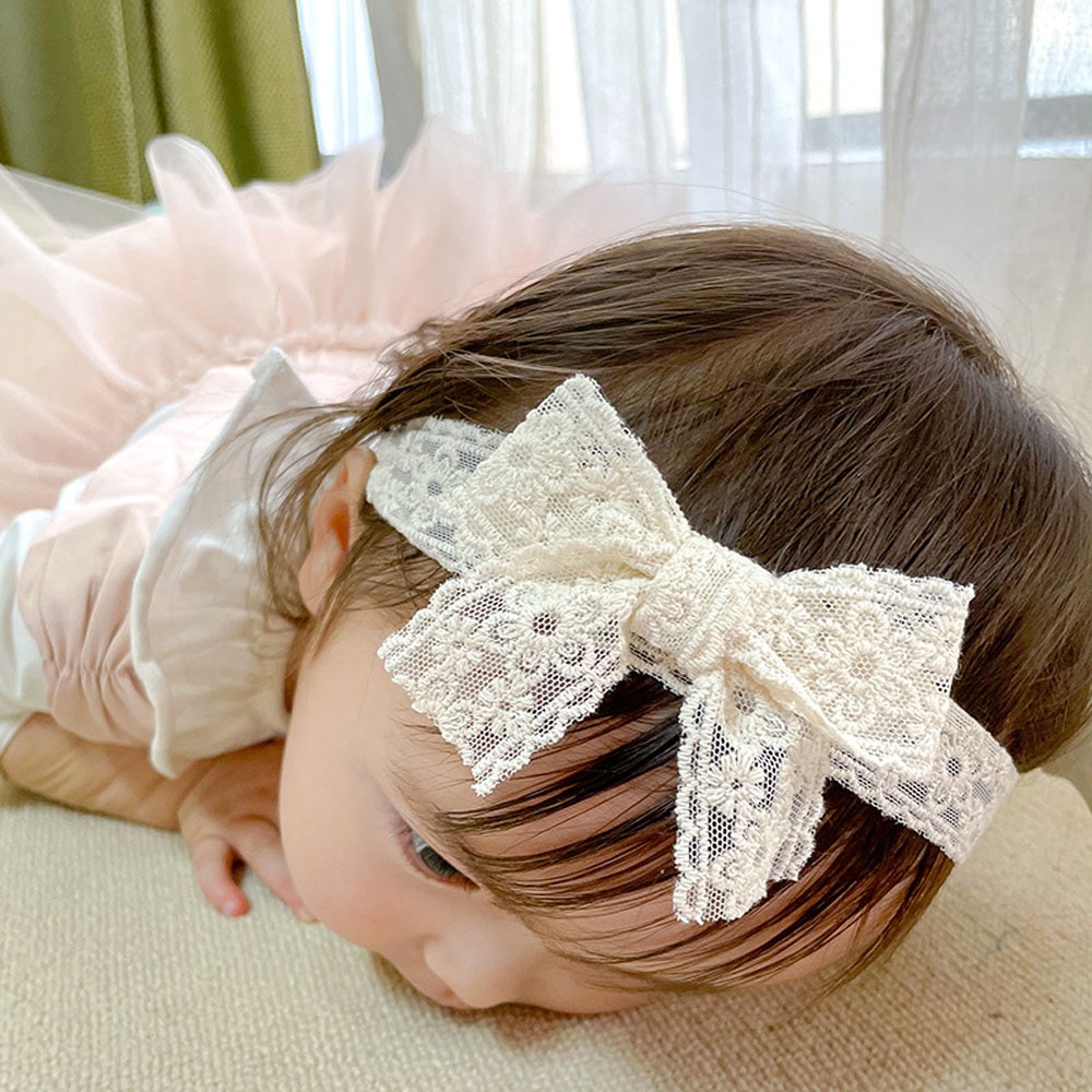 1Pcs Summer Cute White Lace Princess Girl Headband Baby Hair Clips Bow Headdress Head Hoop Headwear Sweet Kids Accessories