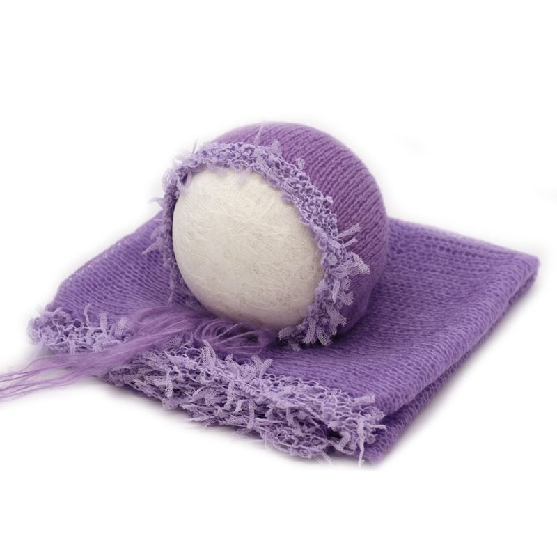 2 Pcs/set Newborn Photography Props Lace Wrap with Hat Cute Stretch Soft Mohair Tassel Baby Blanket Clothing Suit