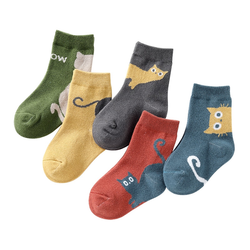 5Pair/Lot Kids Cotton Socks Boy Girl Baby Cute Cartoon Soft Warm Stripe Monster Fashion Sport Socks Autumn Winter Children Gift