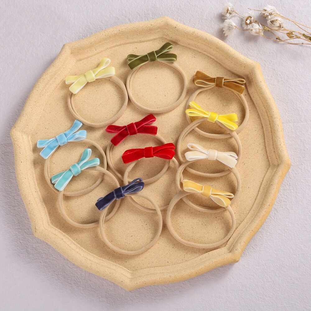 Tiny Velvet Bow Baby Headband Girls Lovely Hairband Nylon Solid Children Photo Props Autumn Elastic Kids Hair Accessories
