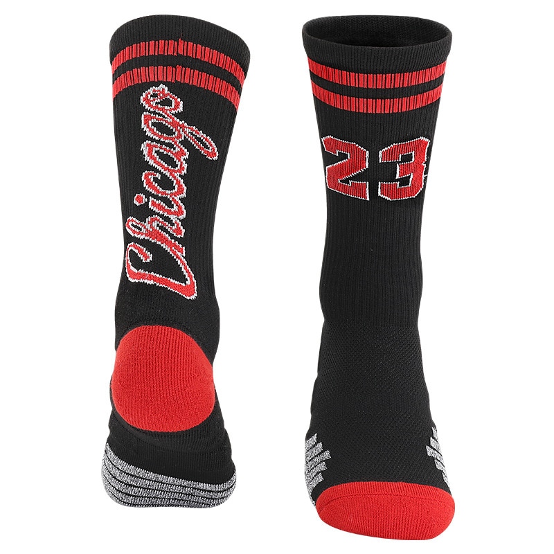 Chicago Number 23 Finals Basketball Team Socks Elite Sports Basket Athlete Ball Terry Champion Black Red Twenty Three Flying Man