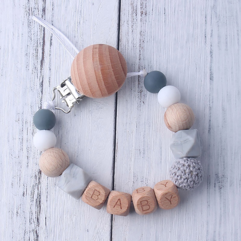Handmade Silicone Baby Wooden Dummy Pacifier clip Safe Teething Chain Necklace Teether Pacifier Chains Holder Chain