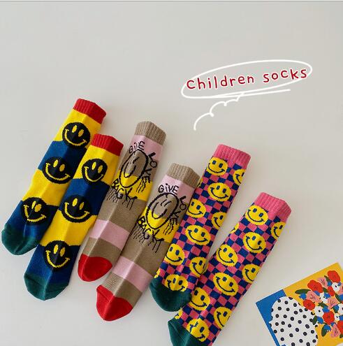 Tukla Babe 3Pairs 1-8y 3 Pairs 1-8 Year 2021 autumn graffiti cartoon smiley face socks tide kids boy girls children's tu