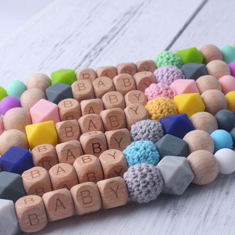 New Handmade Silicone Baby Wooden Pacifier clip Safe Teething Chain Teether Pacifier Chains Holder Chain Beech Anti-Drop Chain