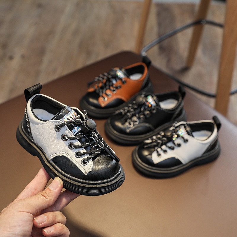 Retro Leather Shoes For Boys Contrast Color Shoes Casual Sneaker British Style Soft Bottom Kids Shoes School Performance Shoes