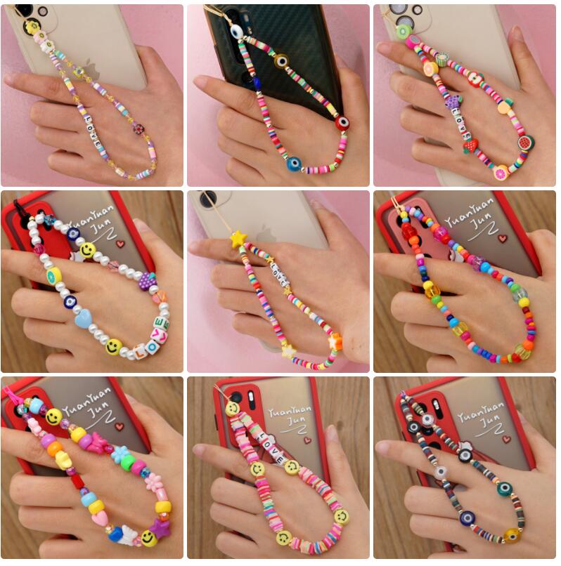 Trendy Colorful Acrylic Beads Mobile Phone Chain For Women Girls Cellphone Strap Anti-lost Lanyard Hanging Cord Jewelry Gift