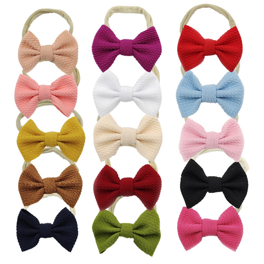 15Pcs/Lot Baby Girls Bow Knot Headband Solid Bullet Mini Cute Elastic Nylon Hair Bands Handmade Headwraps Fashion Accessories