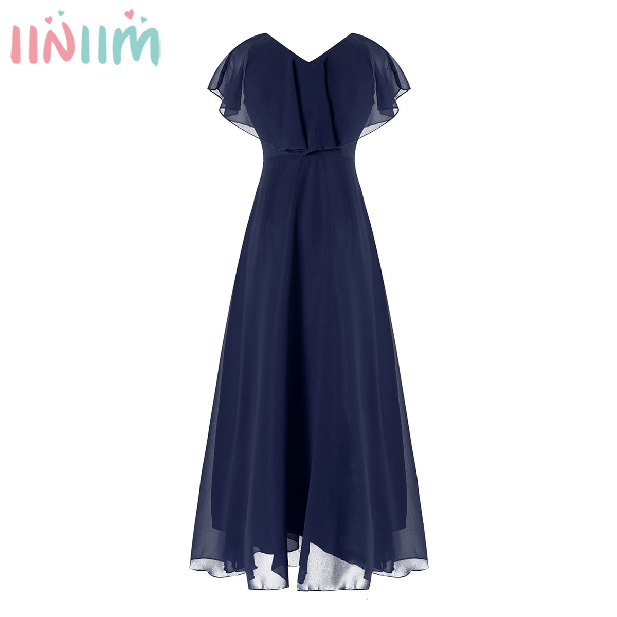 Kids Princess Summer Dress V Neck Ruffle A-line Chiffon Flower Girls Dress for Wedding Birthday Party Prom Teenage Gowns Dress