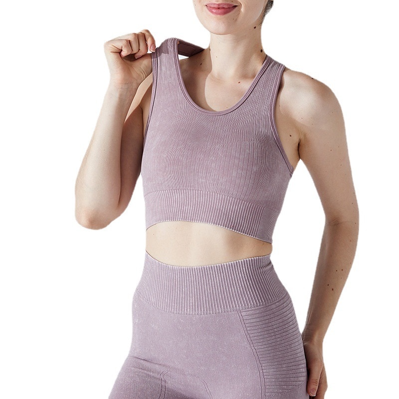 Seamless new style yoga clothes washed print beauty back sports bra running fitness quick-drying vest