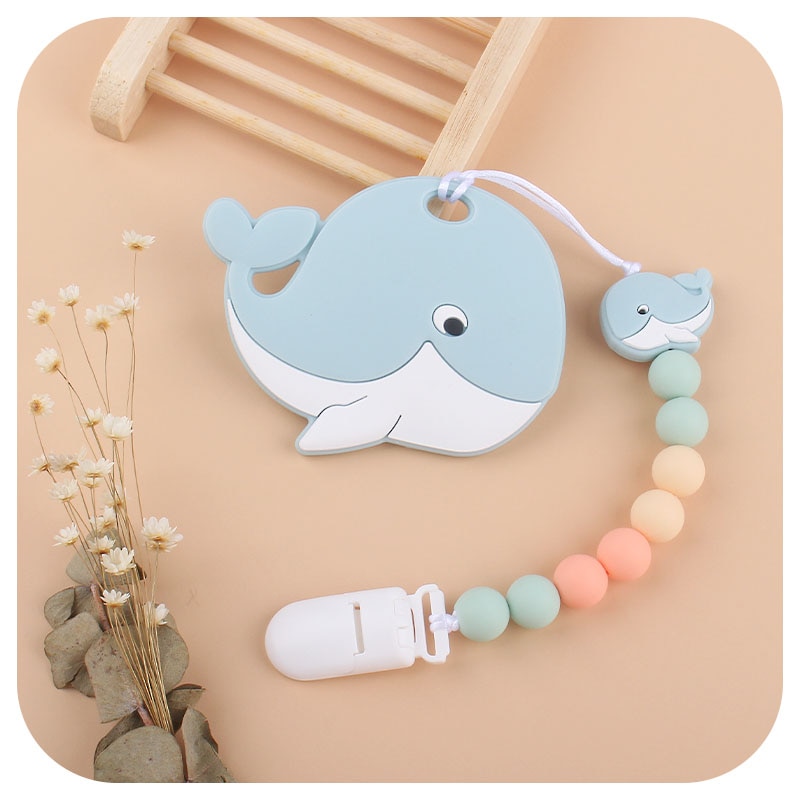 2Pcs/set Cartoon Whale Silicone Pacifier Chain and Soft Teethers Newborn Baby Nipple Holder Dummy Chain