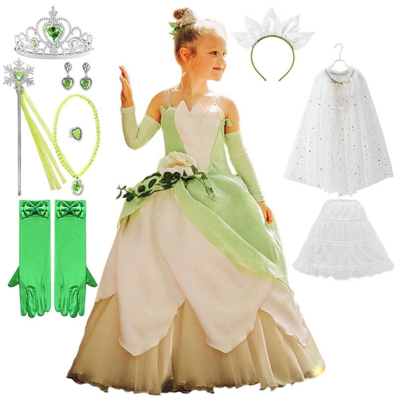 Halloween Children Fairy Forest Tiana Princess Dress for Girls Carnival Flower Birthday Party Pageant Ceremony Elegant Dresses