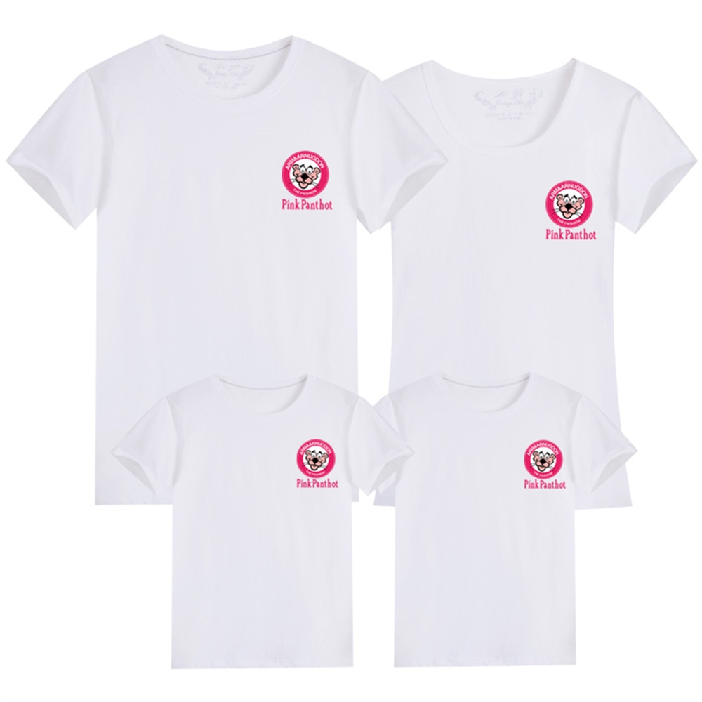 New Summer Family Pink Pantbot T-shirts Cotton Cute Printed Children Short Sleeve Casual Base Baby And Parents Clothes Harajuku