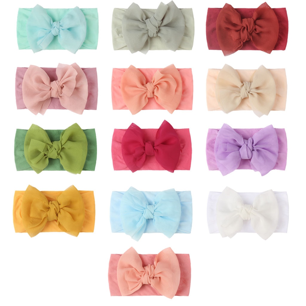 New Children's Nylon Headband Soft And Comfortable Baby Cute Bow Wide-brimmed Headband Double Turban Baby Turban