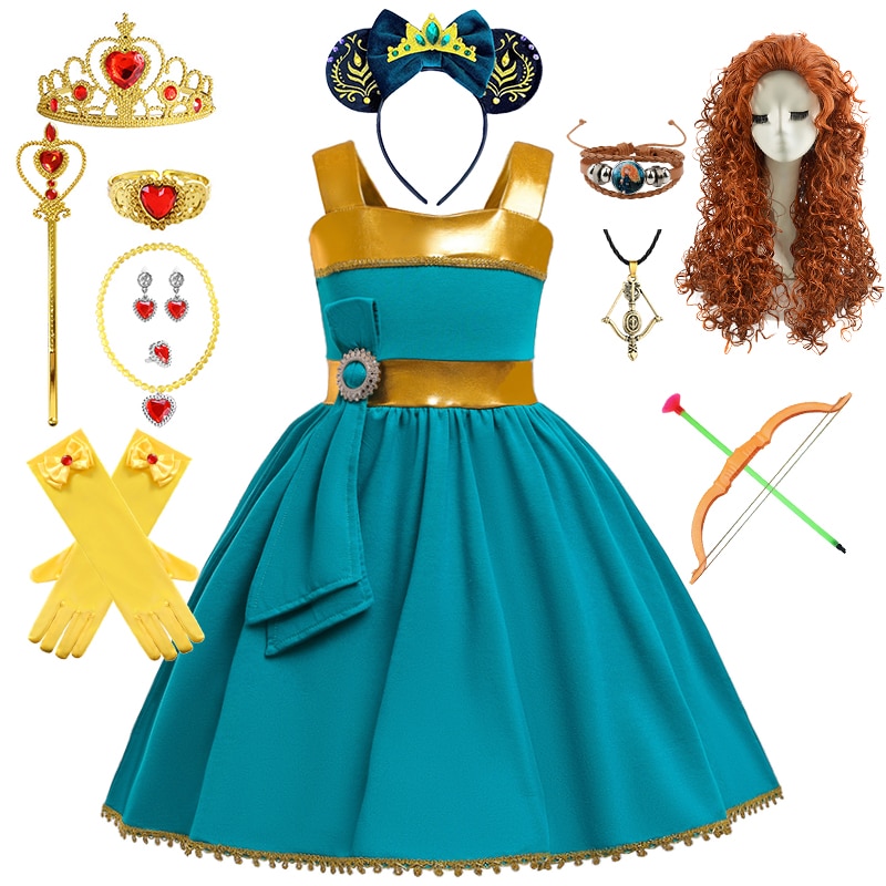 Halloween Girls Halter Merida Dress Brave Baby Performance Costume Summer Infant Girl Birthday Party Gothic Vintage Kids Dresses