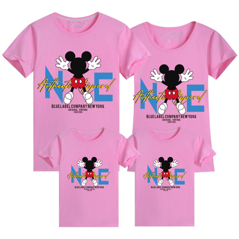 New Summer Parent-child T-shirts Cotton Disney Cute Cartoons Printing Children Tee Casual Baby Clothes Streetwear Tops Kawaii
