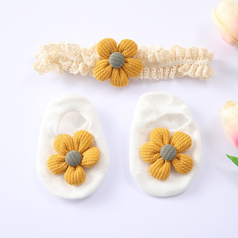 2Pcs/Set Princess Elastic Lace Baby Headband Socks Set Floral Anti Slip Kid Girl Floor Sock Sweet Soft Newborn Toddler Hair Band